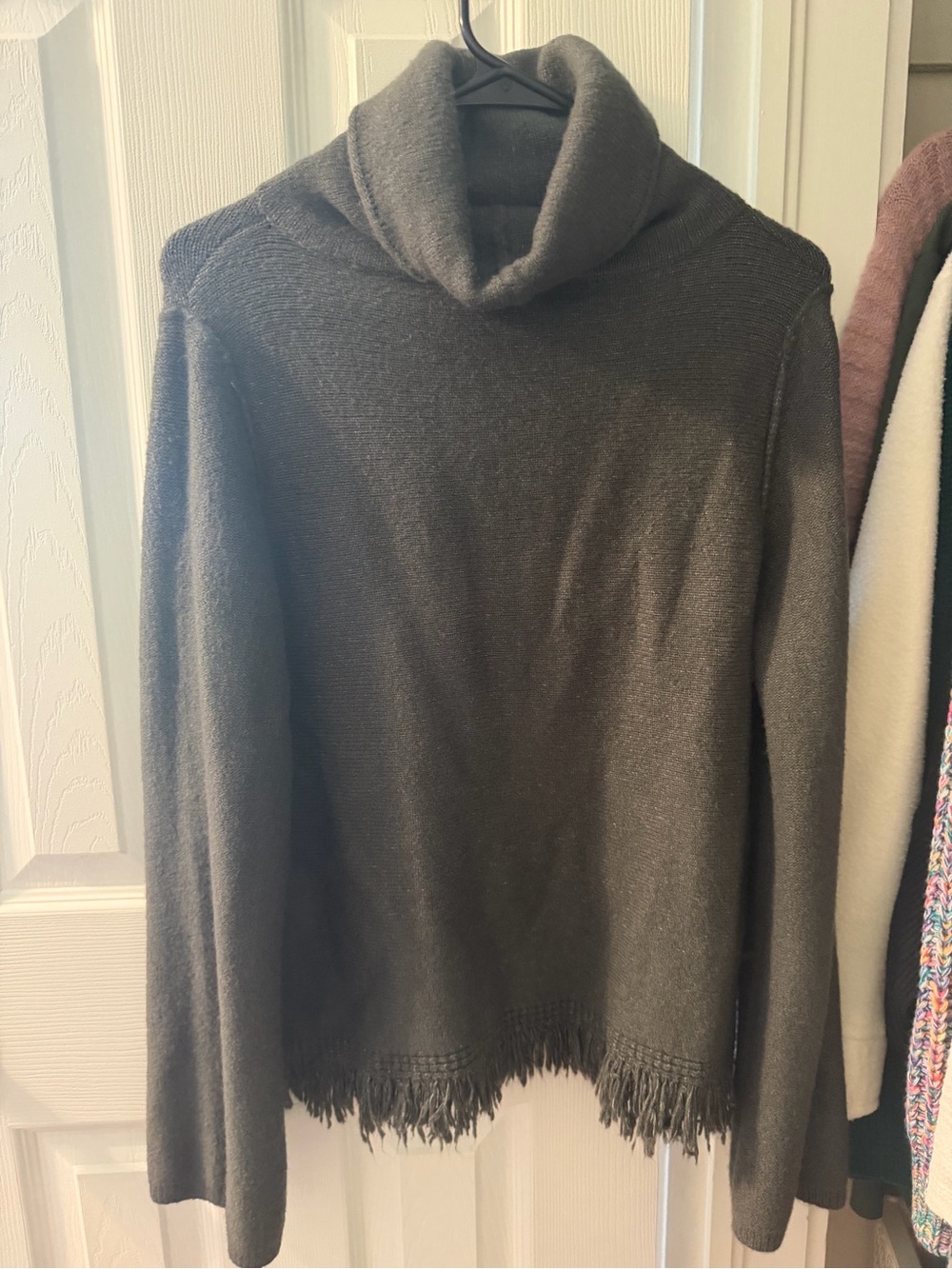 THML Fringe Hem Cowl Neck Sweater